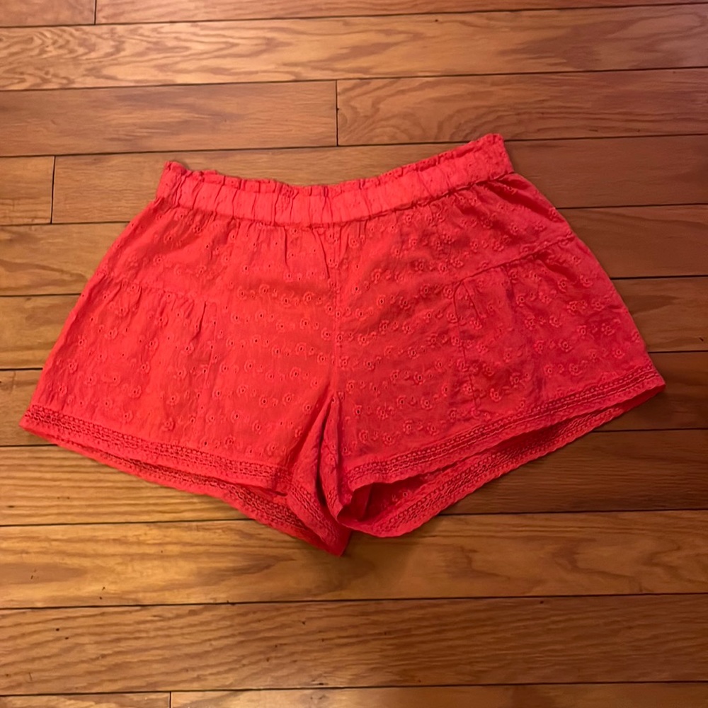Anthropologie Shorts Womens Small Salmon Pink Eyelet Floral Lightweight